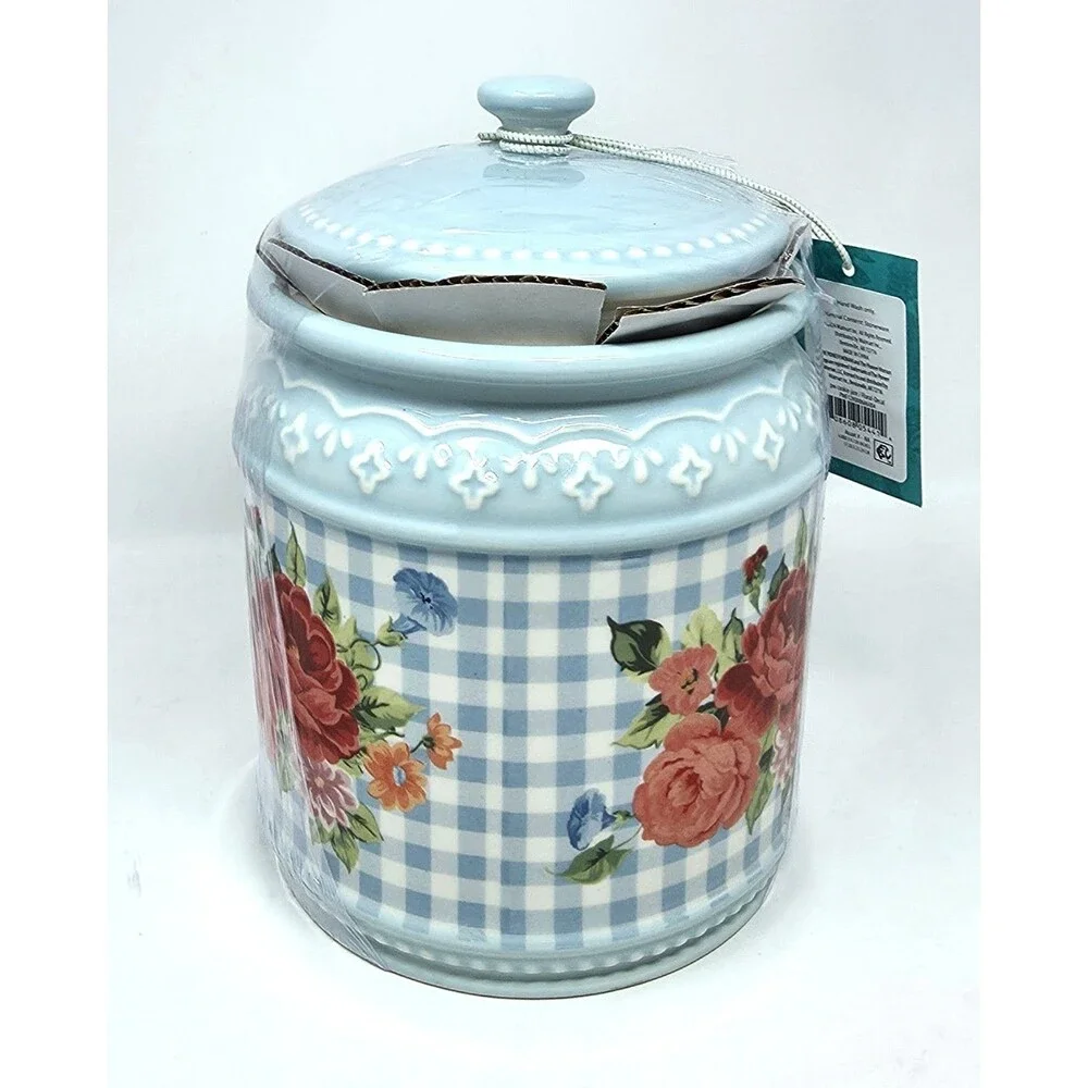 Pioneer Woman Cookie Jar Happiness Is Homemade Embossed Stoneware Floral Gingham